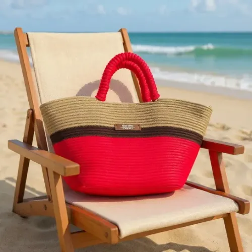Bolsa de Praia em Bege e Vermelha