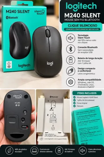 Mouse Logitech M240 Silent Bluetooth - Sem Fio