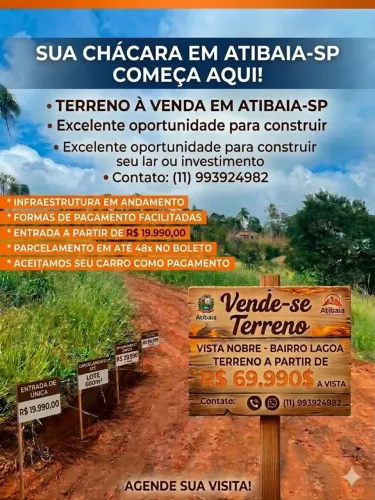 Terrenos com grande potencial de valorização em Bairro Lagoa - Atibaia-SP