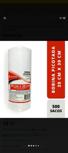 Bobina Picotada 20x30 Saco Plastico Rolo C/ Fundo Reto 500un