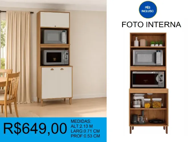 Paneleiro com espaço para forno e microondas - entrega e montagem grátis 