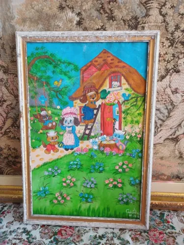 Quadro divertido pintado a mão pela Cidinha nos anos 80 - Arte popular 58x38