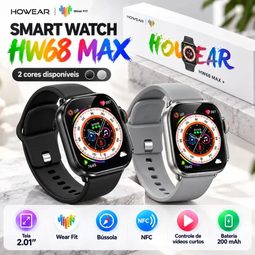 Smartwatch HW68 Max + Tela 2.01 Relógio Inteligente Bluetooth Wear Fit Bússola