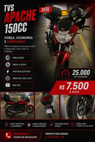 TVS Apache 150 2016 | 25 Mil Km | Pneu Novo | Baú