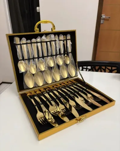 Kit 24 Peças faqueiro Dourado Talheres de luxo Premium com Maleta