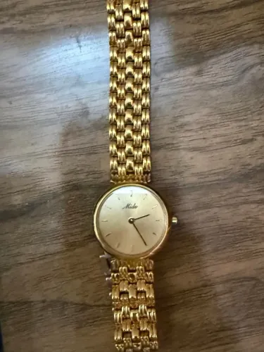 Mido Vintage Dourado - Banhado a Ouro / Pulseira Integrada