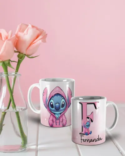 Caneca Personalizada Stitch com Nome e Inicial - Todas as Letras do Alfabeto | 325ml