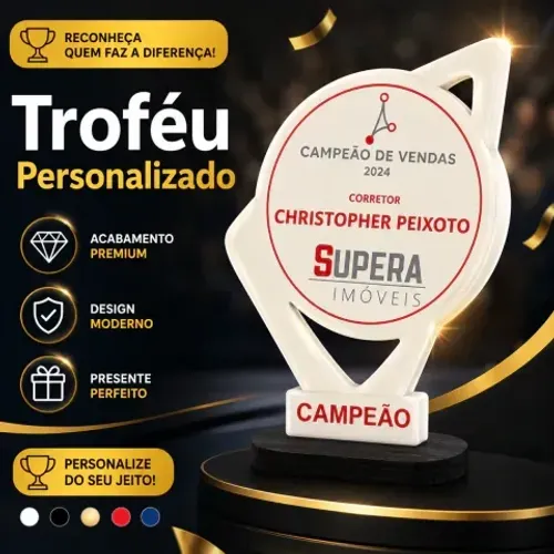 Troféu Personalizado acrilico com MDF - Globo 8,8 x 17,9 cm