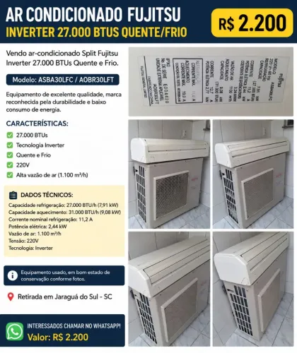 Venda Ar Condicionado Split 27.000 Btus Inverter - Quente / Frio - Usado