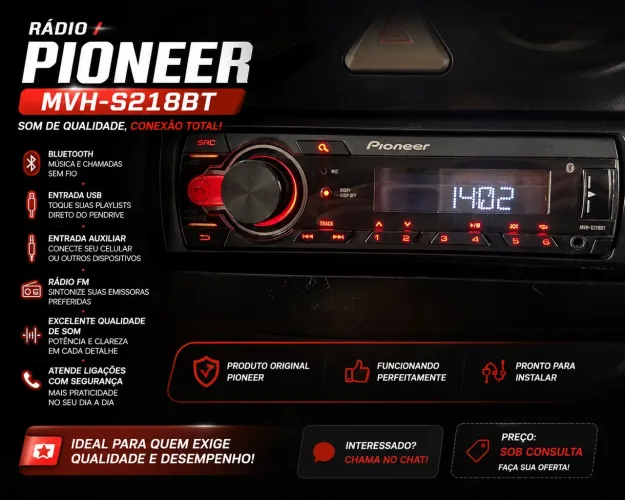 Rádio Pioneer MVH-S218BT Original Bluetooth USB