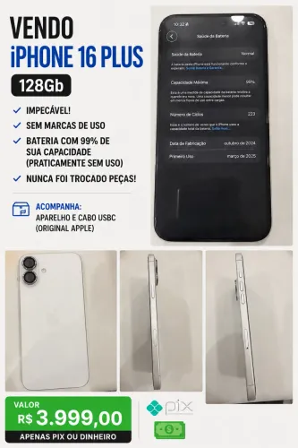 iPhone 16 Plus 128Gb branco