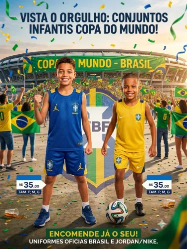 Conjunto Infantil Brasil Copa do Mundo 2026 - Amarelo e Azul - R$35