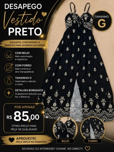 Vestido longo preto com bojo