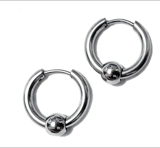 Brinco argola masculino esfera captive par aço inoxidável