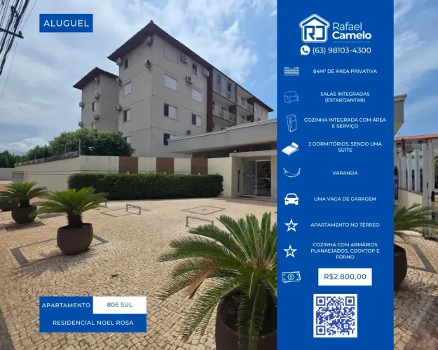 ALUGUEL - Apartamento - 3/4, sendo 1 Suíte , Planejados, Varanda, Térreo, 1 Vaga - 806 SUL