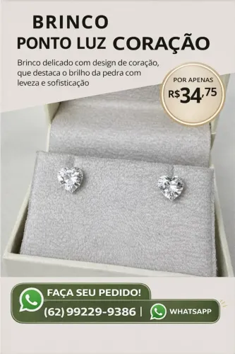 Brinco Ponto de Luz Coração em Prata 925