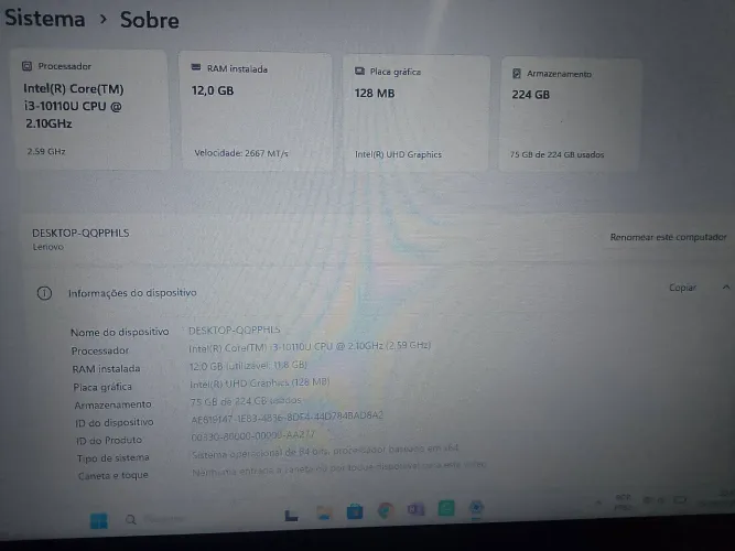 Lenovo core i3 8 GB e 224 gb