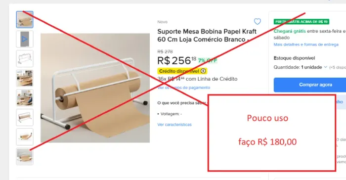 Suporte Mesa Bobina Papel Kraft 60 Cm Loja Comércio Branco