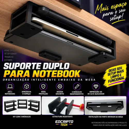 Suporte Duplo para Notebook - Instalação embaixo da mesa