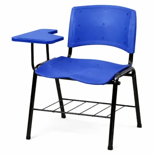 Carteira Universitária Escolar Azul com Prancheta Plástica Azul