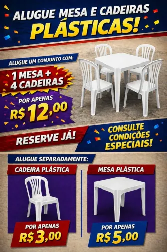 Aluguel de mesas e cadeiras de plástico