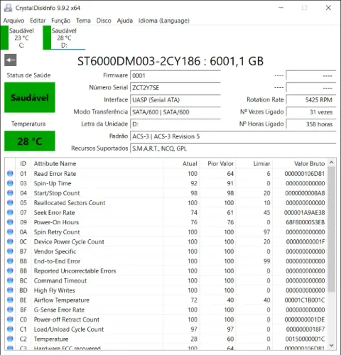 HD Externo 6TB Seagate Expansion USB 3.0 (Saúde 100% / Pouco Uso 358hs ou 15 dias)