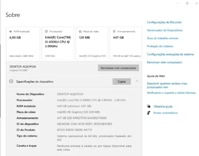 NOT BOOK DELL INSPIRON i3 COM SSD