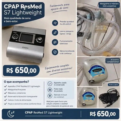 CPAP ResMed S7 Lightweight + Acessórios - Funcionando