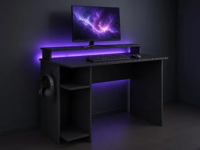 Mesa Gamer com Prateleira 1,14m Preto Fosco (NOVO A PRONTA ENTREGA)
