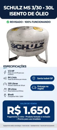 Compressor Schulz isento de óleo para dentista ou pintor