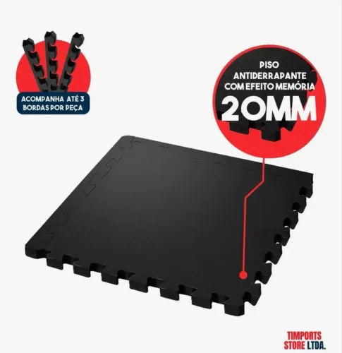 Tatames Tapete Eva Academia Luta Jiu-jitsu Tatame 1x1 20mm Preto Plano