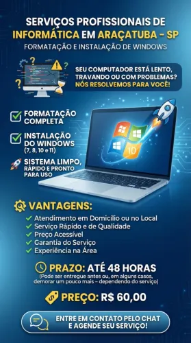 Formatação de Computador e Instalação de Windows em Araçatuba - SP