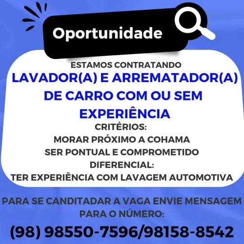 Vaga para lavador e arrematador de carro
