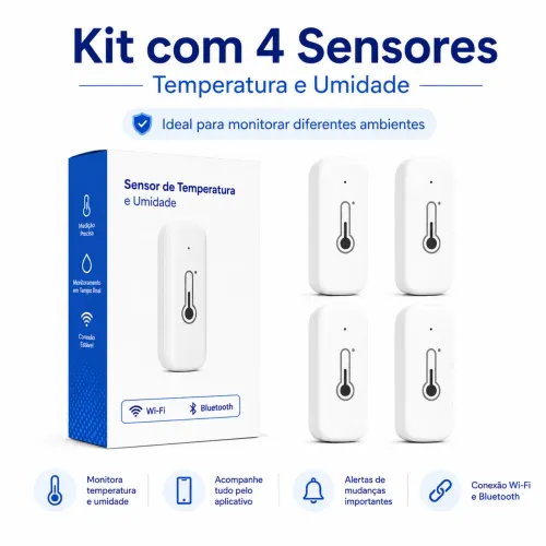 Kit 4 Sensor Temperatura Umidade WiFi Tuya Alexa Google