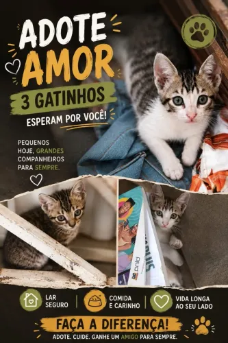 Doação de 3 Gatinhos Machos Filhotes - Adoção Responsável