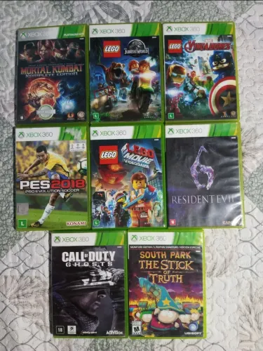 Lote 8 Jogos Xbox 360 Originais (Mortal Kombat, LEGO, CoD, Resident Evil e etc...))