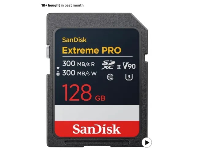 Cartão de memória SD Sandisk 128gb V90 Extreme Pro