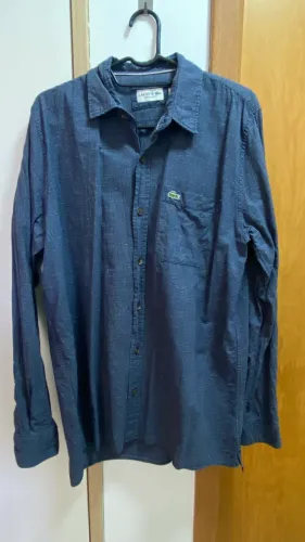 Camisa Lacoste Masculina Azul Manga Longa Original
