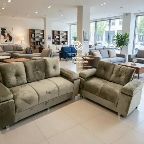 Sofá 2 e 3 Lugares Braço Fofão Suede Marrom Claro D33 Durável