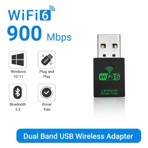 Adaptador WiFi 6 USB 600Mbps Dual Band 2.4GHz 5GHz com Bluetooth 2 em 1 para PC pode retir