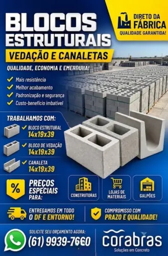 BLOCOS E CANALETAS DE CONCRETO DIRETO DA INDÚSTRIA.