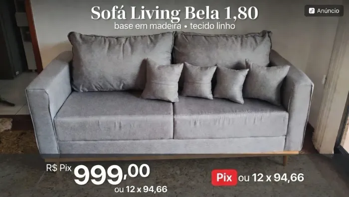 sofá Living New ToK Stok 1,80 em linho