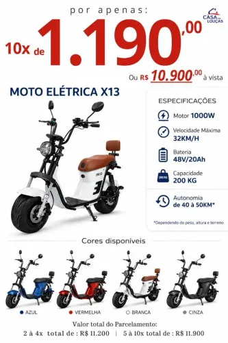 Scooter elétrica X13 1000w Sem cnh