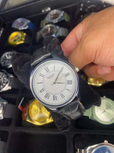 Relógio Masculino Aço com Couro
