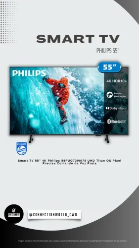 Smart TV 55" 4K Philips 55PUG7300/78 UHD Titan OS Pixel Precise Comando de Voz Preta