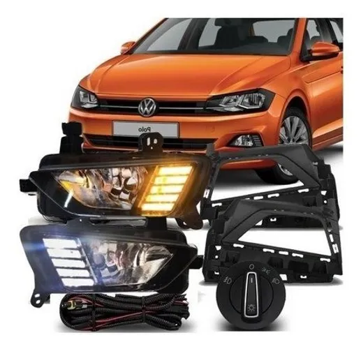 Kit farol de milha Polo Virtus com DRL e Seta.