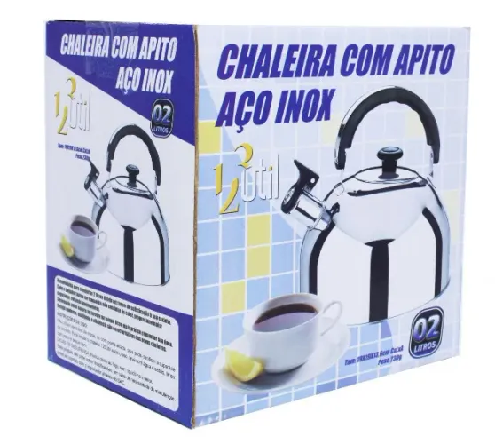 Chaleira Em Aço 2l Inox Ud106 Com Apito 123util