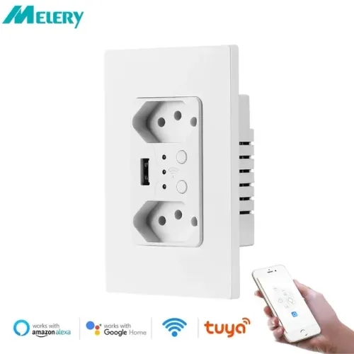 Tomada Dupla Wifi Tuya Inteligente, Compatível com Alexa