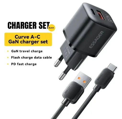 Carregador GaN ESSAGER com Cabo Tipo C
