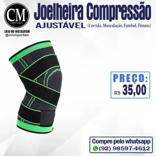 Joelheira de compressão com 2 tiras para ajuste.